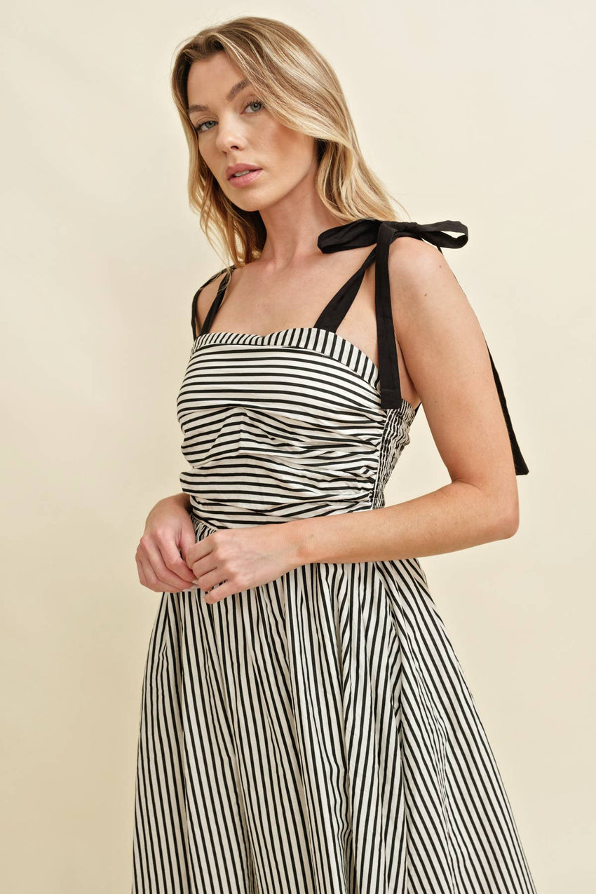 Shoulder Tie Striped Maxi Dress