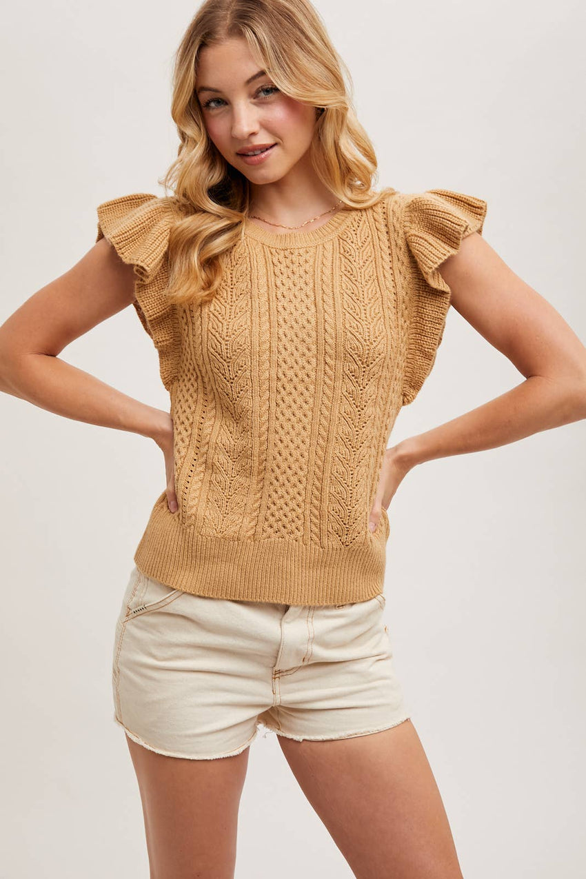 Flutter Sleeve Knit Sweater Top