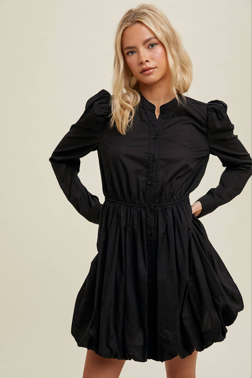 Bubble Hem Button-up Mini Dress