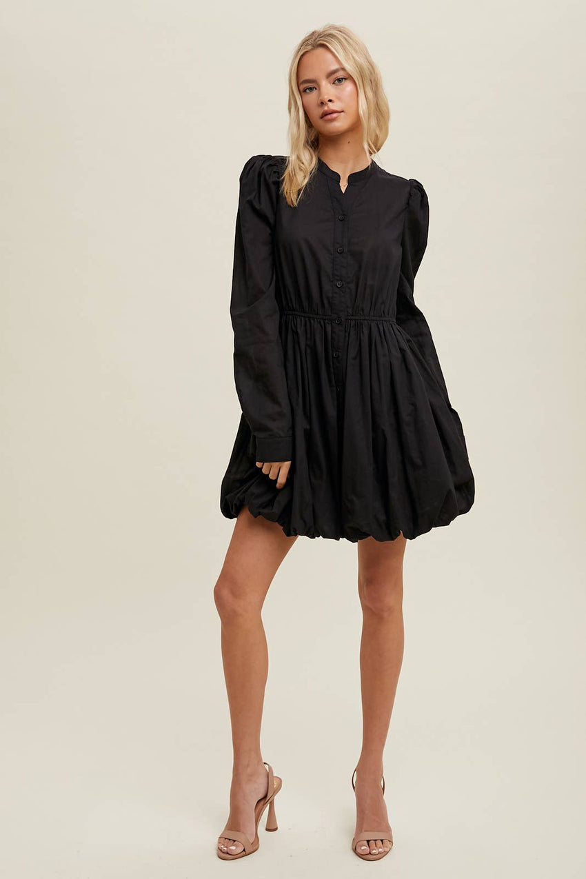 Bubble Hem Button-up Mini Dress