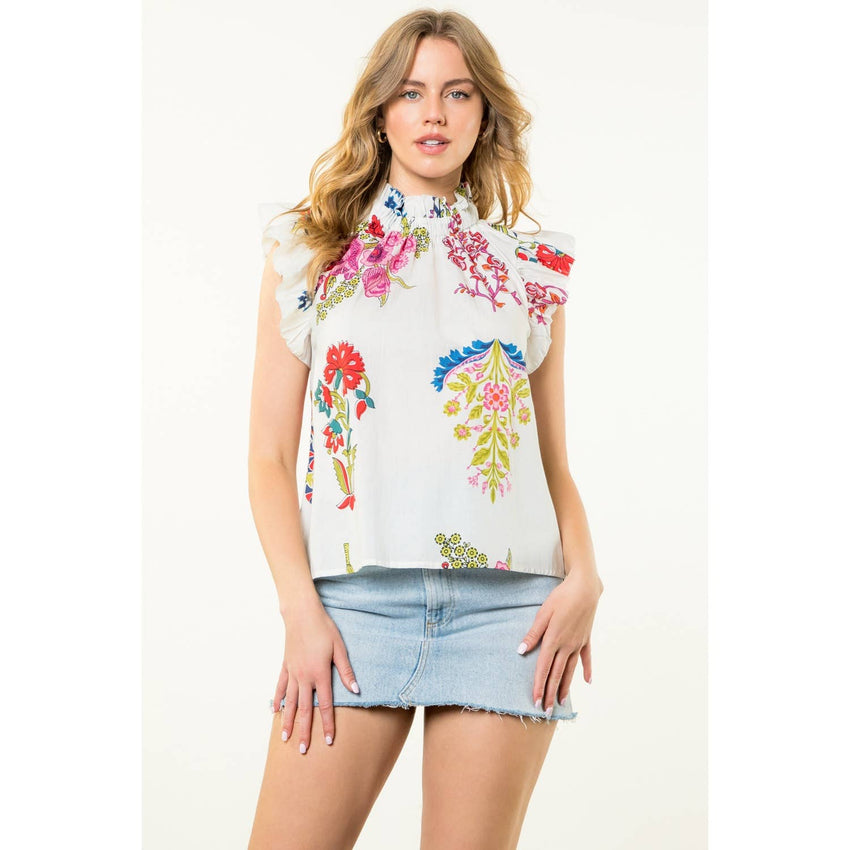 Mock Neck Floral Top