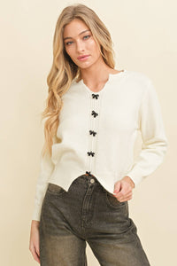 Button up Contrast Bow Cardigan
