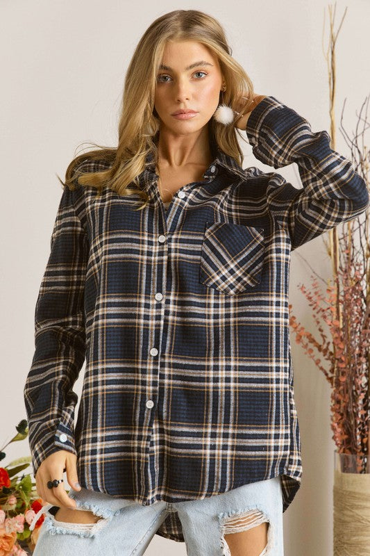 Relaxed Button Down Plaid Shirt