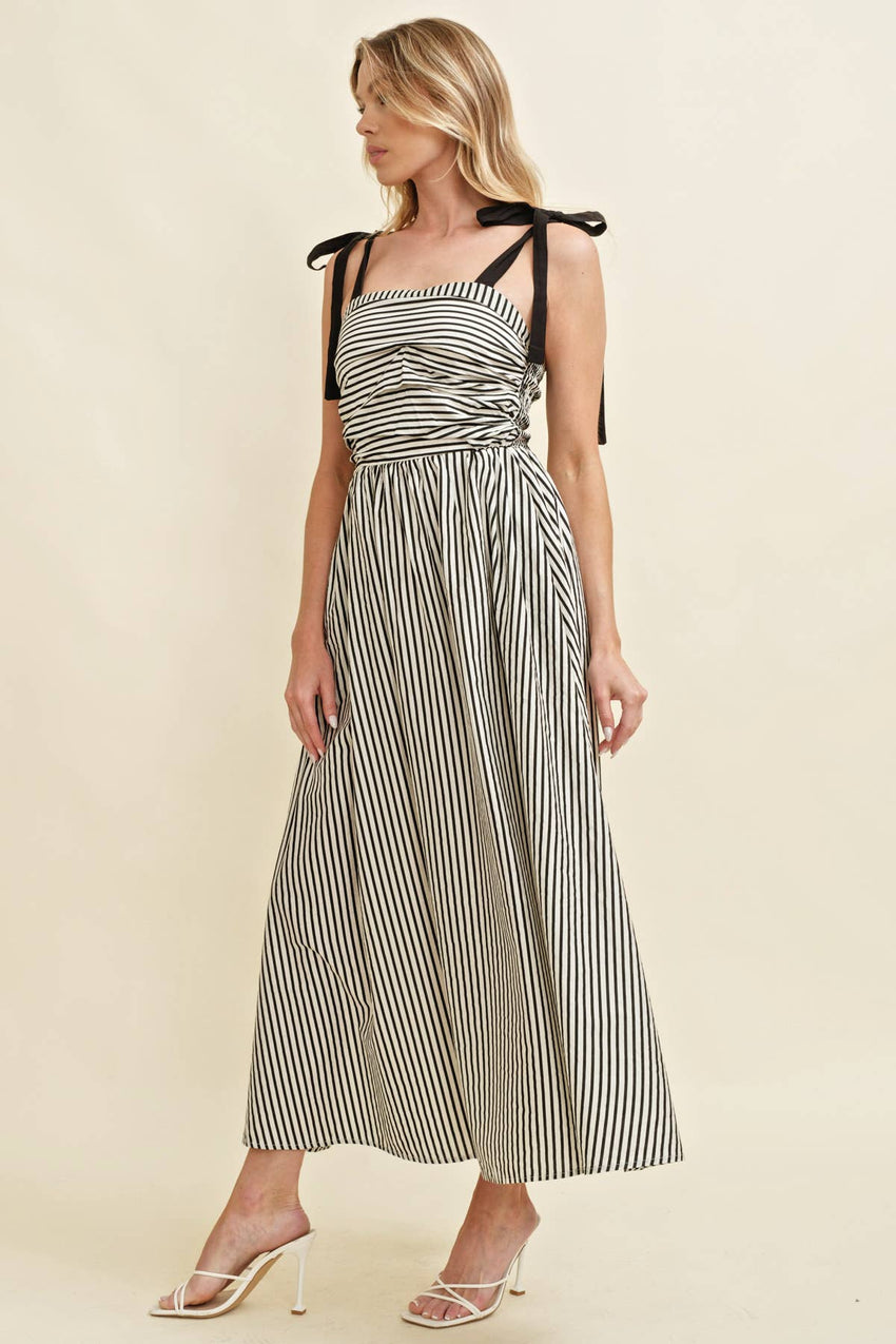 Shoulder Tie Striped Maxi Dress