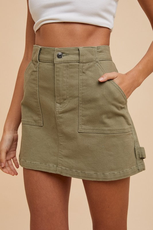 Stretch Cargo Denim Mini Skirt