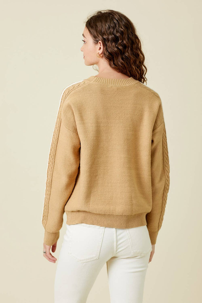 Piping Sleeve Cable Sweater