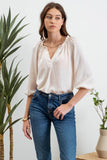 Split Neck Balloon Sleeve Blouse