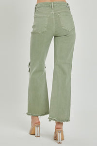 High Rise Knee Distressed Straight Pants