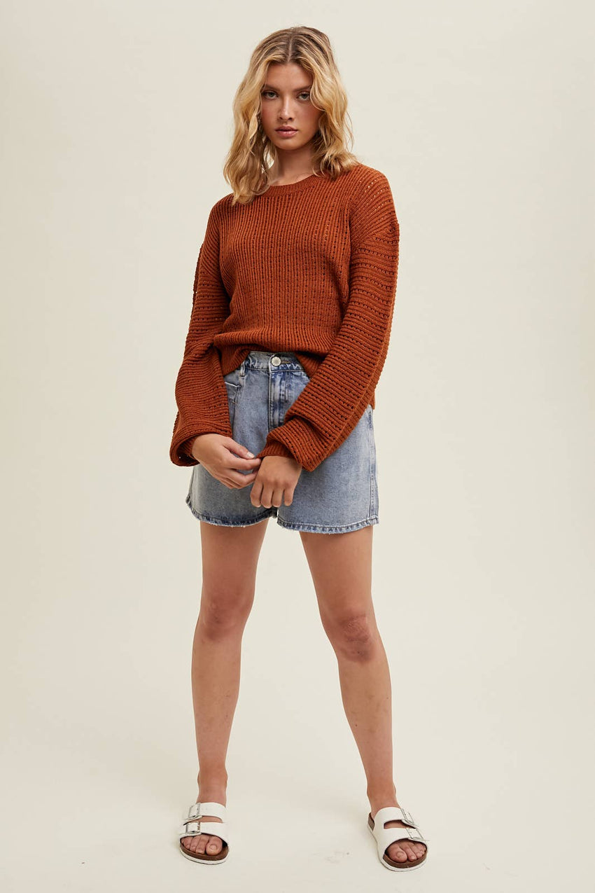 Open Knit Balloon Sleeve Sweater