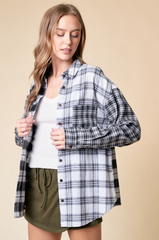 Contrast Plaid Button Up