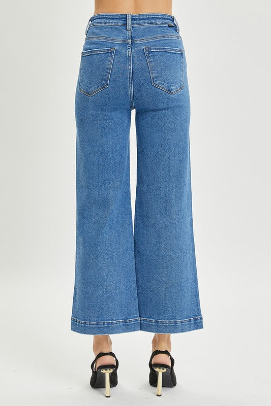 High Rise Ankle Wide Jeans