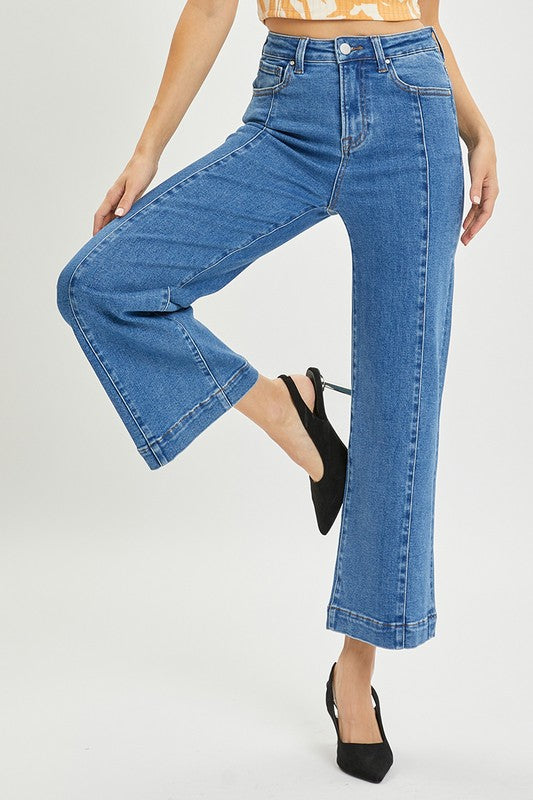 High Rise Ankle Wide Jeans