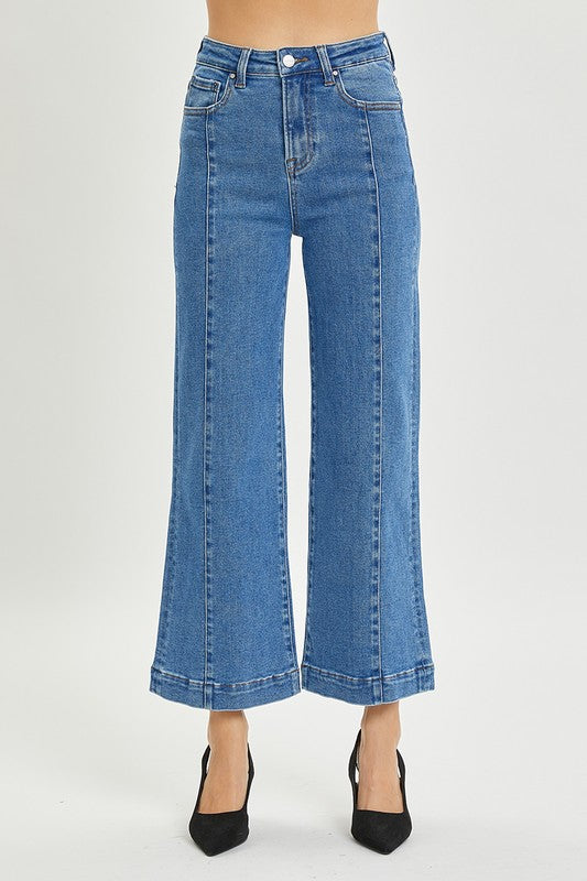 High Rise Ankle Wide Jeans