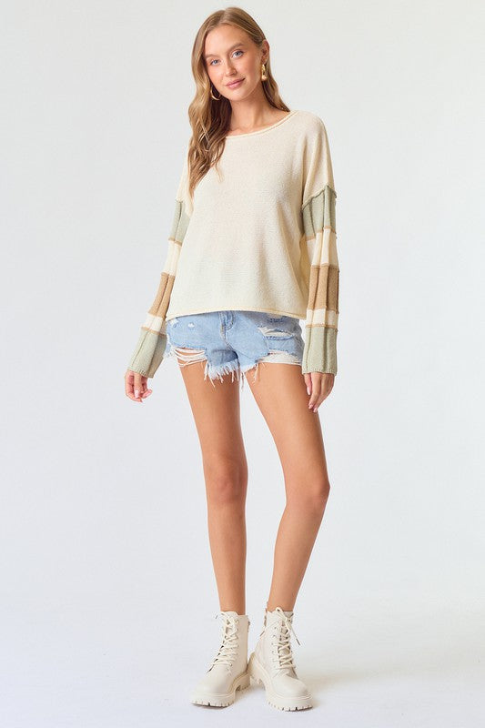 Stripe Sleeve Sweater Top