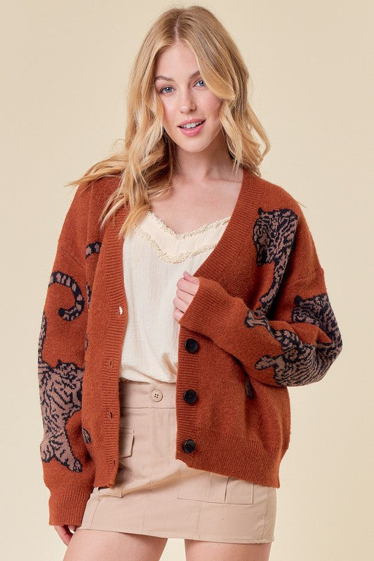 Tiger Print Sweater Cardigan