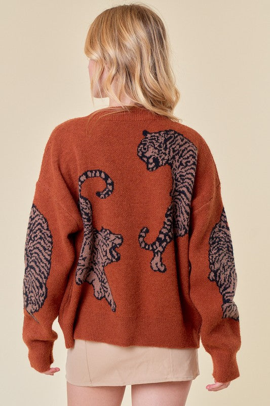 Tiger Print Sweater Cardigan