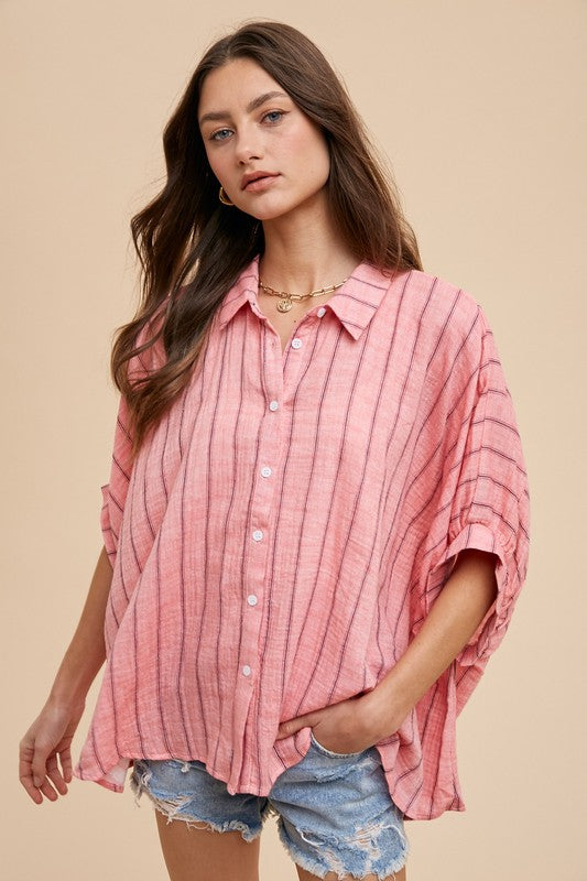 Oversized Drop Shoulder Woven Blouse