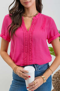 Front Floral Lace Woven Top