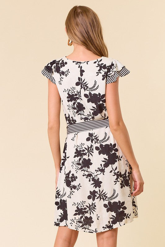 Floral Jacquard V-neck Dress