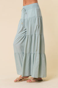 Tiered Wide Pants with Smocked Waist