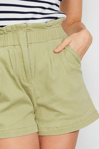 Paperbag Zipper Front Denim Shorts
