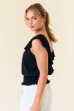 V-neck ruffle top with smocking band