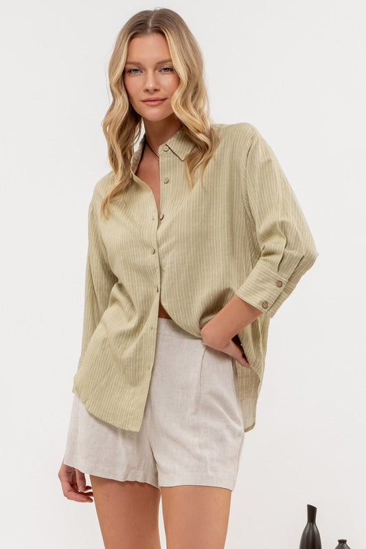 Button Down Tab Sleeve Shirt