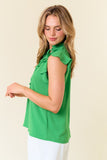 Ruffle V-Neck Top With Flutter Sleeve