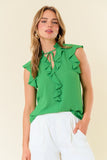 Ruffle V-Neck Top With Flutter Sleeve