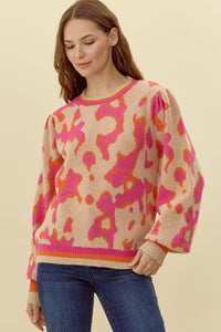 Print Knit Pullover Sweater Top