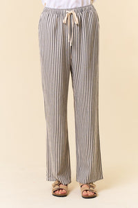 Linen Blend Striped Leg Pants