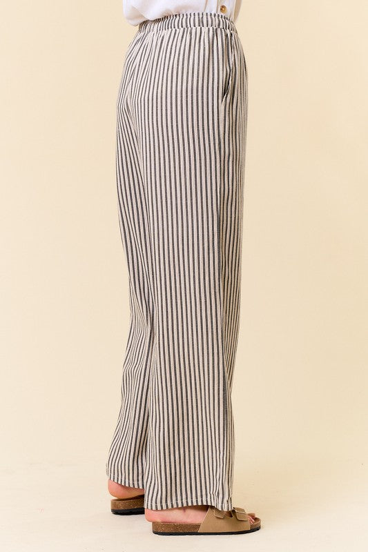 Linen Blend Striped Leg Pants