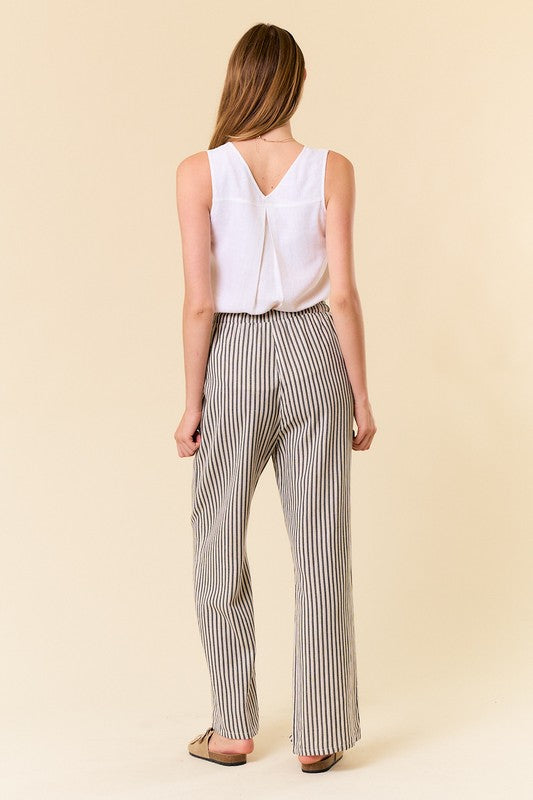 Linen Blend Striped Leg Pants