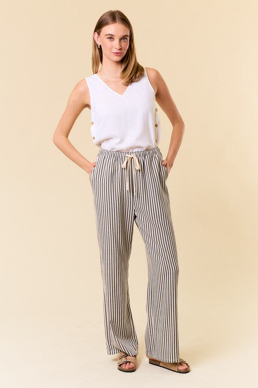 Linen Blend Striped Leg Pants