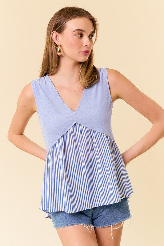 Empire Waist V-Neck Stripe Top