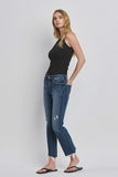 Mid Rise Frayed Hem Crop Bootcut Jeans