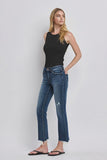 Mid Rise Frayed Hem Crop Bootcut Jeans