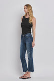 Mid Rise Frayed Hem Crop Bootcut Jeans