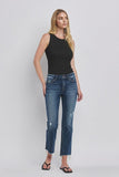 Mid Rise Frayed Hem Crop Bootcut Jeans