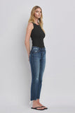 Mid Rise Frayed Hem Crop Bootcut Jeans