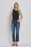 Mid Rise Frayed Hem Crop Bootcut Jeans