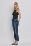 Mid Rise Frayed Hem Crop Bootcut Jeans