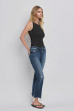 Mid Rise Frayed Hem Crop Bootcut Jeans