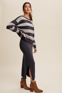 Striped Sweater and Knit Pencil Skirt Set