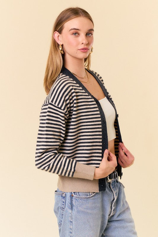 Button Down Stripe Cardigan