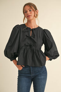 Bow Ties Peplum 3/4 Sleeves Top