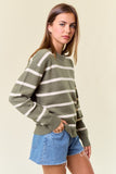 Scallop Neckline Long Sleeve Striped Sweater Top