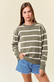 Scallop Neckline Long Sleeve Striped Sweater Top