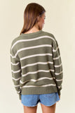 Scallop Neckline Long Sleeve Striped Sweater Top