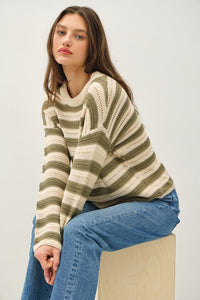 Striped Crochet Knit Sweater